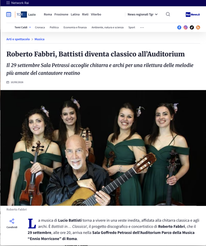 Roberto Fabbri, Battisti diventa classico all’Auditorium su RaiNews.it